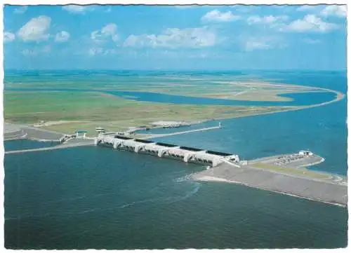 AK, Vollerwiek, Eidersperrwerk mit Abschlußdamm, Luftbild, 1982