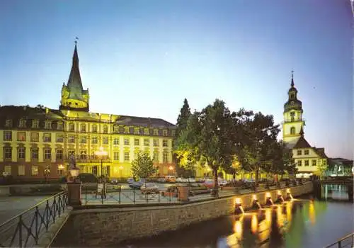 AK, Erbach im Odenwald, Abendstimmung mit Schloß und Stadtkirche, 1985