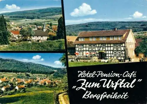 AK, Bergfreiheit, Hotel - Pension - Café "Zum Urftal", drei Abb., 1976