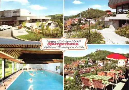AK, Biedenkopf a.d. Lahn, Terrassen-Restaurant "Bürgerhaus", vier Abb., um 1978