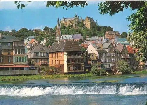 AK, Marburg a.d. Lahn, Teilansicht mit Schloß, um 1980