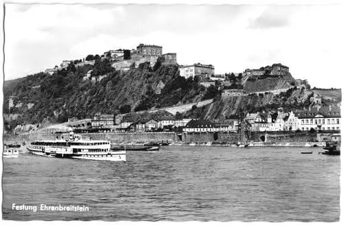 AK, Koblenz Ehrenbreitstein, Blick zur Festung, um 1960