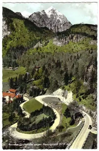 AK, Kochel am See, Kesselbergpaßstraße gegen Herzogstand, um 1965