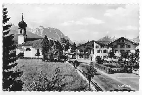 AK, Krünn Obb., Teilansicht mit Kirche, 1961