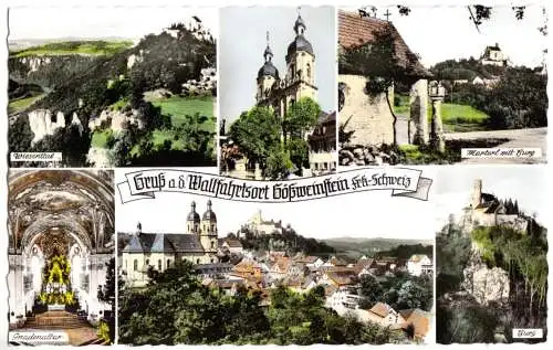 AK, Gößweinstein Fränk. Schweiz, sechs Abb., gestaltet, um 1962