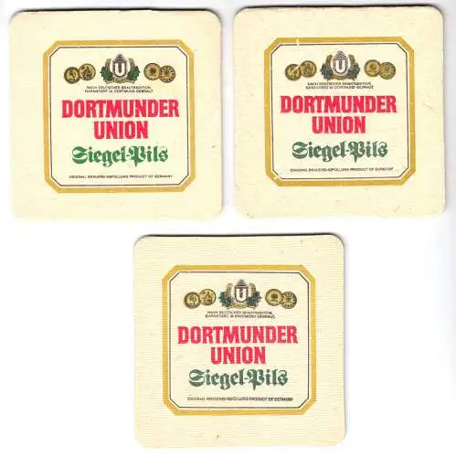 drei Bierdeckel, Dortmunder Union, Siegel-Pils, verschiedene Anlässe, 1983