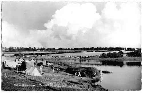 AK, Schlendorferstrand Ostsee, Zeltplatz, belebt, 1959
