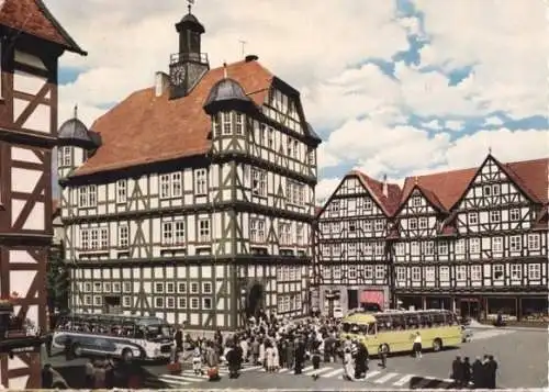 AK, Melsungen Fuldatal, Rathaus, Busse, belebt, 1964