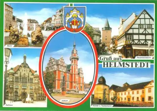AK, Helmstedt, fünf Abb. und Wappen, um 1989