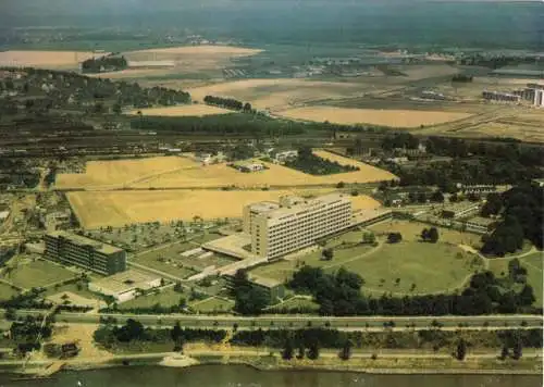 AK, Porz am Rhein, Krankenhaus, Luftbildansicht, um 1980
