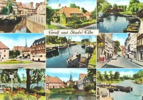 AK, Stade Elbe, 9 Abb., Teilansichten, um 1990