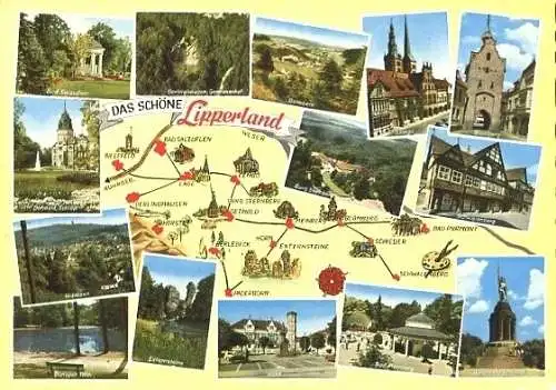 AK, Das schöne Lipperland, 14 Abb + Landkarte, 1964