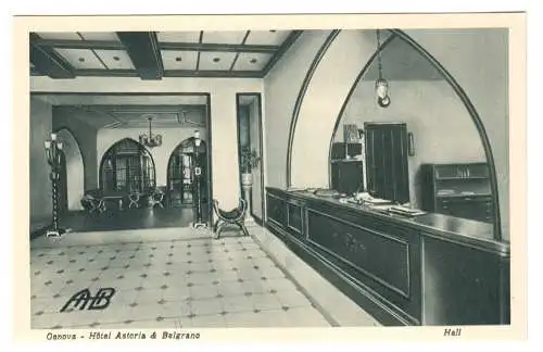 AK, Genova, Genua, Hotel Astoria & Belgrano, Hall, um 1920
