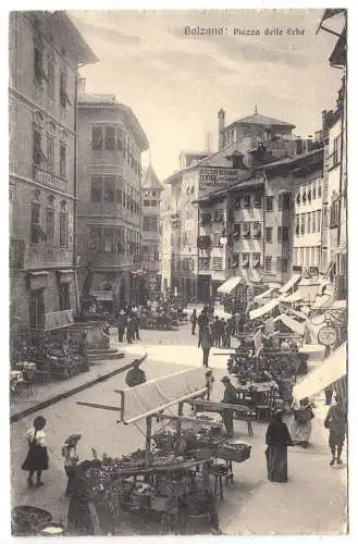 AK, Bolzano, Bozen, Piazza delle Erbe, belebt, Markttreiben, um 1925