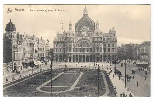 AK, Antwerpen, Anvers, Gare centrale et place de la gare, 1915