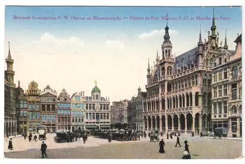 AK, Brüssel, Bruxelles, Maison de Roi mit Vorplatz, belebt, um 1915