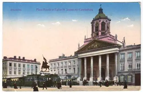 AK, Brüssel, Bruxelles, Place Royale et Eglise St. Jaques-sur-Caudenberg, 1917