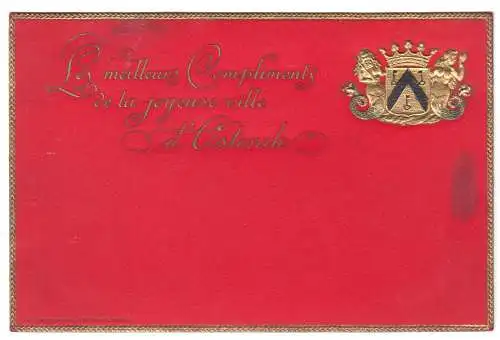 Prägedruck-AK, Ostende, Text und Prägedruck eines Wappen, um 1900