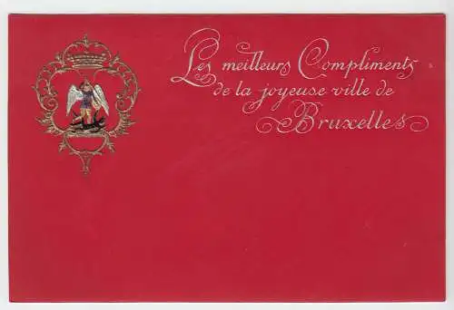 Prägedruck-AK, Brüssel, Bruxelles, Text und Prägedruck eines Wappen, um 1900