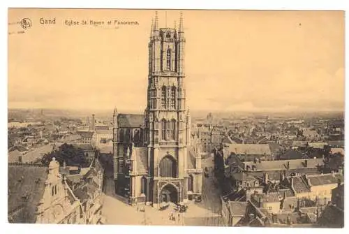 AK, Gent, Gand, Eglise St. Bavon et Panorama, um 1918