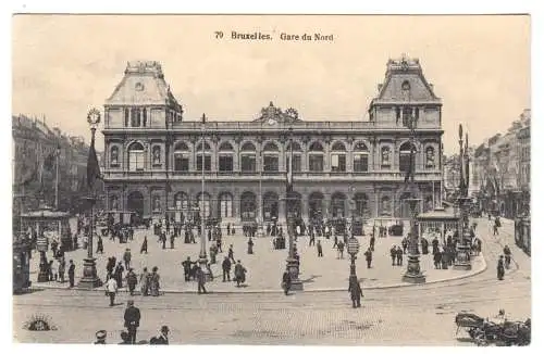 AK, Bruxelles, Brüssel, Gare du Nord, Nordbahnhof, belebt, um 1915