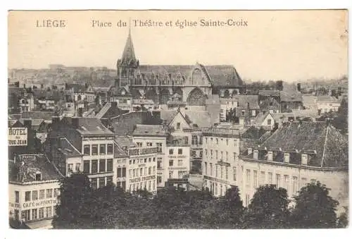 AK, Liege, Lüttich, Place du Théatre et église Sainte-Croix, 1916