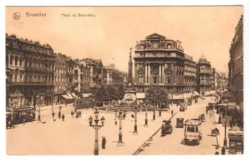 AK, Brüssel, Bruxelles,  Place de Brouckère, belebt, Straßenbahn,  1915