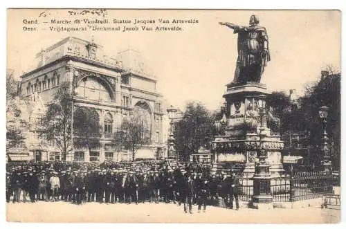 AK, Gand, Gent, Marche du Vendredi, Statue Jacques Van Artevelde, 1914