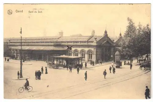 AK, Gent, Gand, Garé du Sud, belebt, 1915
