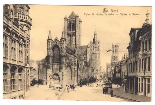 AK, Gent, Gand, Eglise St. Nicolas, le Beffroi et l'Eglise St. Bavon, 1918