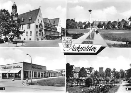 AK, Aschersleben, vier Abb., u.a. Ladenstraße, 1967