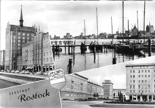 AK, Rostock, drei Abb., Wappen, 1963