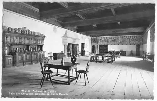 AK, Veytaux, VD, Chateau de Chillon, Salle des Chevaliers armoiriés ..., um 1960