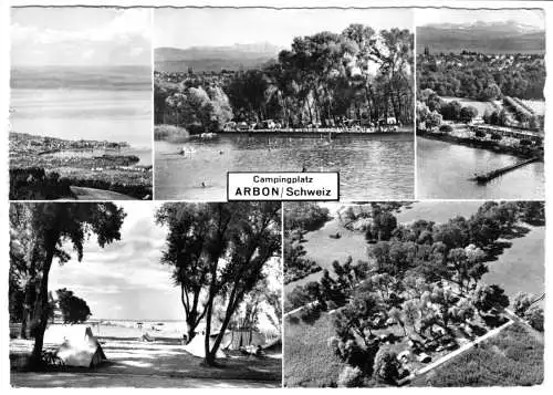 AK, Arbon TG, Campingplatz beim Strandbad am Bodensee, fünf Abb., 1959