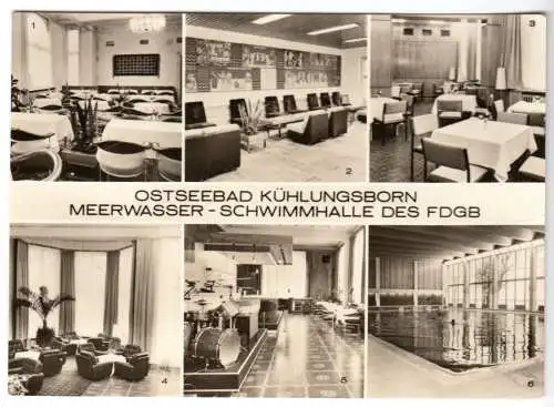 AK, Ostseebad Kühlungsborn, Meerwasser-Schwimhalle des FDGB, sechs Abb., 1974