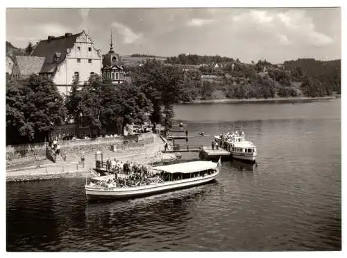 AK, Saalburg, Schifffahrt am HO-Hotel "Kranich", 1976