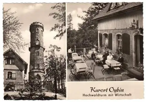 AK, Kurort Oybin, Hochwaldturm mit Wirtschaft, zwei Abb., 1961