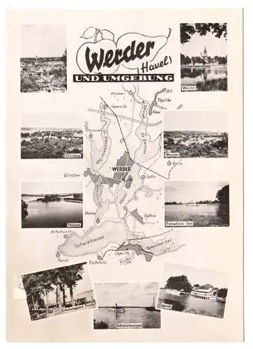 AK, Werder Havel, neun Abb. mit Landkarte, 1962