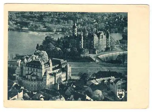 AK, Schwerin, Luftbild der Innenstadt, Kupfertiedruck, 1948