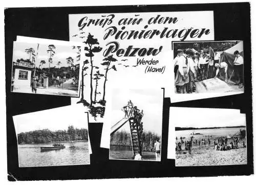 AK, Werder Havel, OT Petzow, Gruß aus d. Pionierlager, fünf Abb., gestalt., 1966