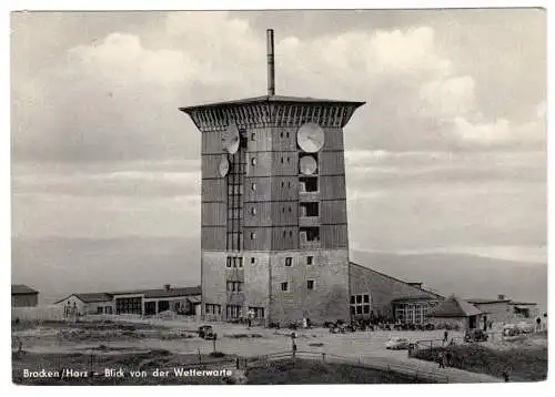 AK, Brocken Harz, Gipfelbebauung, Blick von der Wetterwarte, 1958