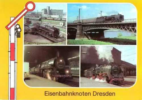 AK, Eisenbahnknoten Dresden, vier Abb., gestaltet, 1984
