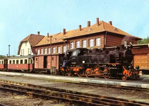 AK, Zug der Bäderbahn im Bahnhof Ostseebad Kühlungsborn West, 1980