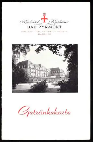 Kurhotel Kurhaus Bad Pyrmont, Getränkekarte, um 1970