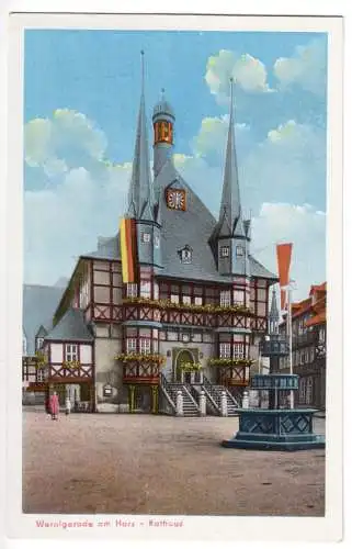 AK, Wernigerode am Harz, Rathaus, beflaggt, Frühe DDR-Farbkarte, 1953