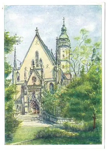 AK, Leipzig, Thomaskirche, früher Nachkriegs-Farbdruck, 1948