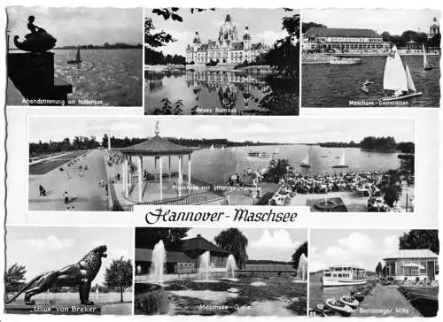 AK, Hannover, Maschsee, sieben Abb., gestaltet, um 1958