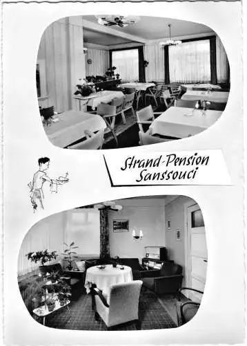 AK, Cuxhaven - Döse, Strand-Pension Sanssouci, zwei Abb. gestaltet, um 1963