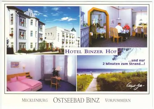 AK Großformat, Ostseebad Binz auf Rügen, Hotel Binzer Hof, vier Abb., um 2000