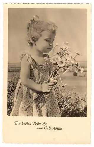 Ansichtskarte, Geburtstag, Mädchen mit Margeritenstrauß, 1959